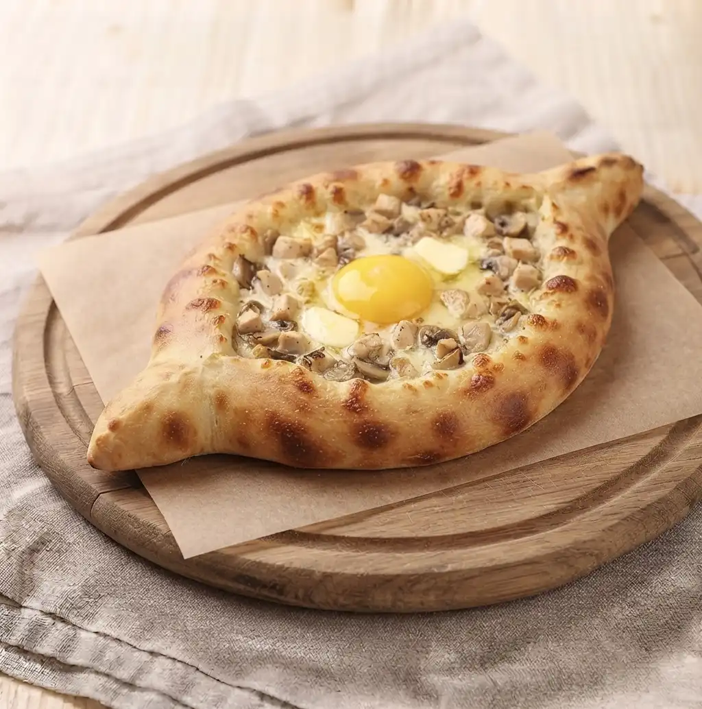 Хачапури по-аджарски с курицей и грибами